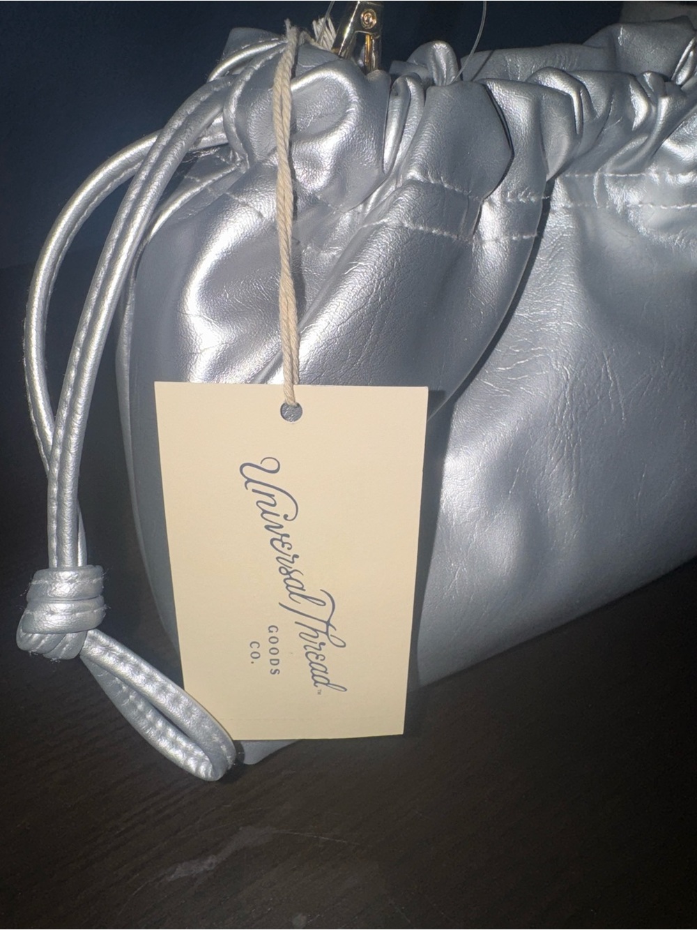 Universal Thread Silver Drawstring Mini Bag with Gold Chain - Picture 4 of 4